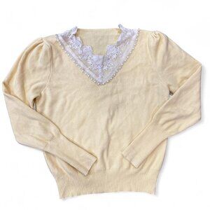 Yellow Vintage Beaded Lace Sweater